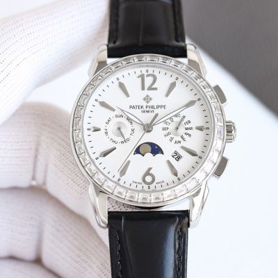 TW Factory Patek Philippe 42mm 9100 Movement 28800/H Italian Cawhide Leather Strap Watch